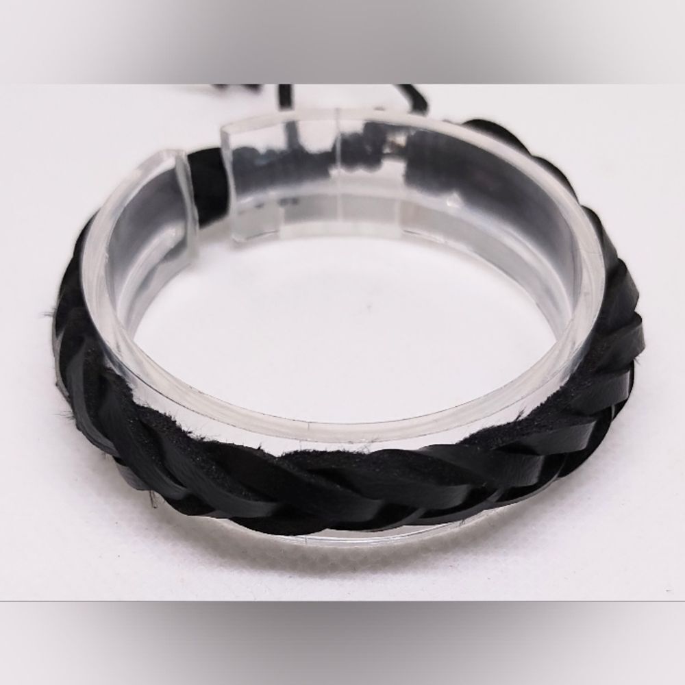 Men's bracelet leather braided black new e72‎